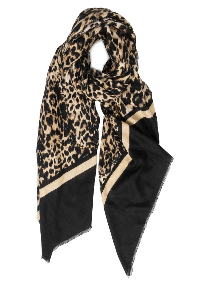 XuoAz Winter Scarf for Women Cold Weather - Classic Leopard Print Soft Warm Shawls Wrap with Tassels, Black With Leopard Print, Melium - Image 3
