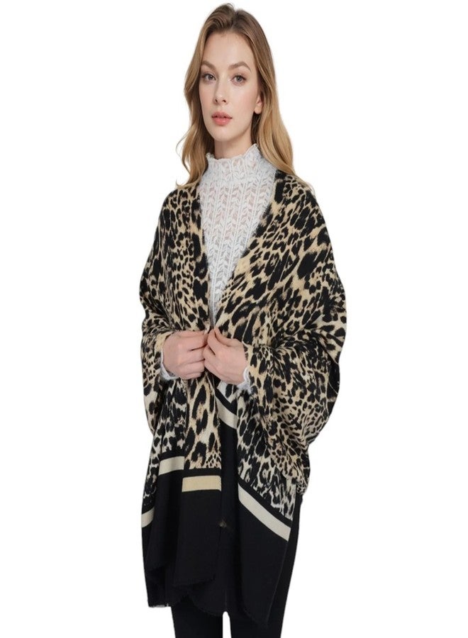 XuoAz Winter Scarf for Women Cold Weather - Classic Leopard Print Soft Warm Shawls Wrap with Tassels, Black With Leopard Print, Melium - Image 2