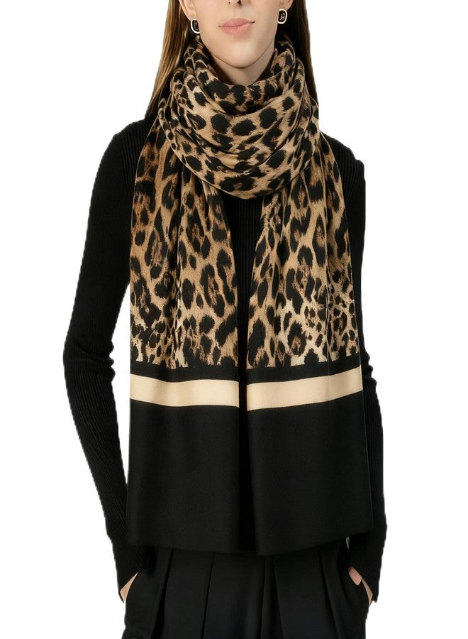 XuoAz Winter Scarf for Women Cold Weather - Classic Leopard Print Soft Warm Shawls Wrap with Tassels, Black With Leopard Print, Melium - Image 1