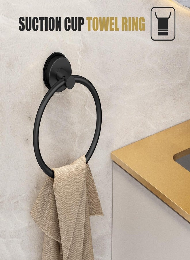 BKV Matte Black Suction Cup Bathroom Accessories Set,Towel Racks for Bathroom,5 Piece Bathroom Hardware Set Restroom Accessories,Includes 24 inch Towel Bar,Towel Ring,Toilet Paper holder,Suction Cup Hooks - Image 5