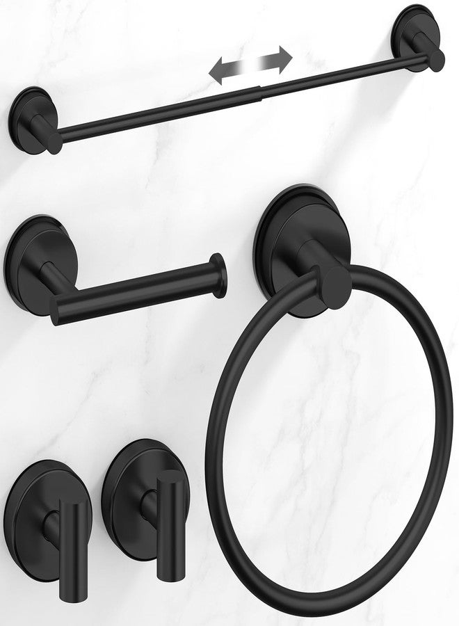BKV Matte Black Suction Cup Bathroom Accessories Set,Towel Racks for Bathroom,5 Piece Bathroom Hardware Set Restroom Accessories,Includes 24 inch Towel Bar,Towel Ring,Toilet Paper holder,Suction Cup Hooks - Image 1
