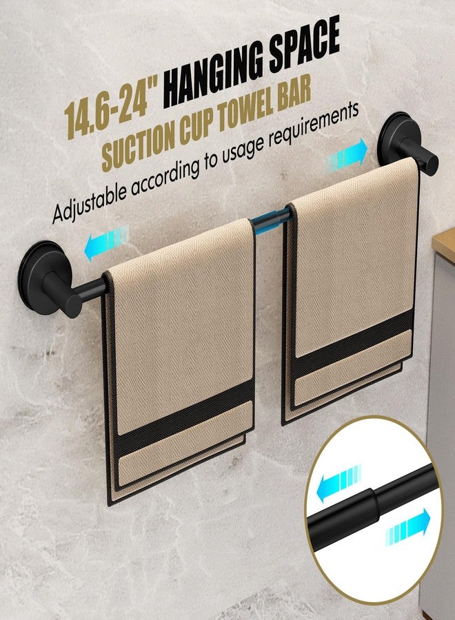 BKV Matte Black Suction Cup Bathroom Accessories Set,Towel Racks for Bathroom,5 Piece Bathroom Hardware Set Restroom Accessories,Includes 24 inch Towel Bar,Towel Ring,Toilet Paper holder,Suction Cup Hooks - Image 4