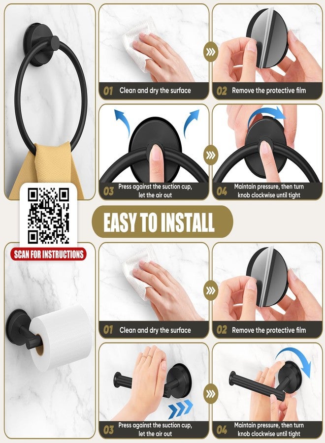 BKV Matte Black Suction Cup Bathroom Accessories Set,Towel Racks for Bathroom,5 Piece Bathroom Hardware Set Restroom Accessories,Includes 24 inch Towel Bar,Towel Ring,Toilet Paper holder,Suction Cup Hooks - Image 3