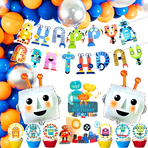 Roaring Good Time 83 PCS Robot Birthday Party Decoration Robot Birthday Party Supplies Favors Cake Cupcake Decoration Robot Party Decorations for Baby Shower Party Supplies - Image 1