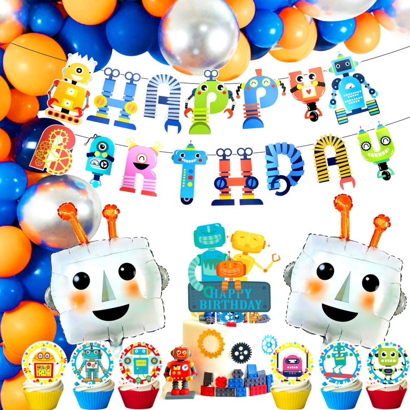 Roaring Good Time 83 PCS Robot Birthday Party Decoration Robot Birthday Party Supplies Favors Cake Cupcake Decoration Robot Party Decorations for Baby Shower Party Supplies - Image 2