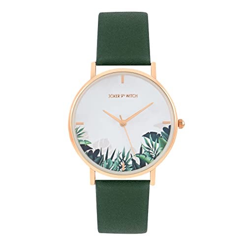 Joker & Witch Leaf 36mm White Dial 18mm Dark Green Faux Leather Watch for Women - Image 1