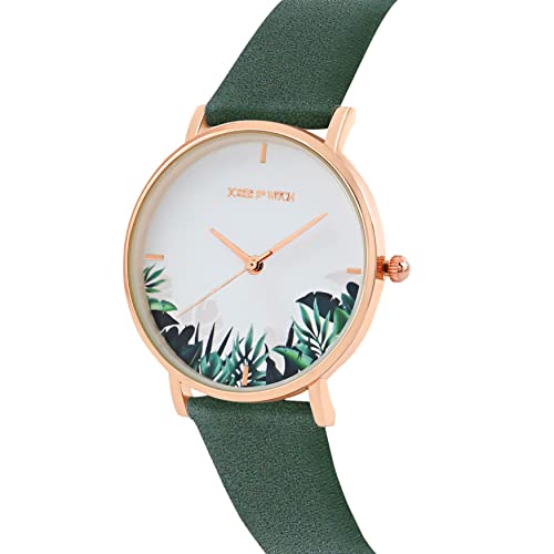 Joker & Witch Leaf 36mm White Dial 18mm Dark Green Faux Leather Watch for Women - Image 2