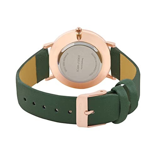 Joker & Witch Leaf 36mm White Dial 18mm Dark Green Faux Leather Watch for Women - Image 4