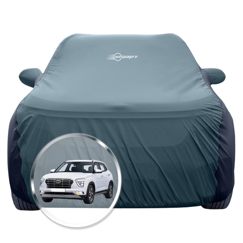 NEODRIFT 'SuperTech' Car Cover for Hyundai Creta (Dolphin Antenna) (100% Water-Resistant, All Weather Protection, Tailored Fit, Multi-Layered & Breathable Fabric) (Colour: D.Green+Black) - Image 1