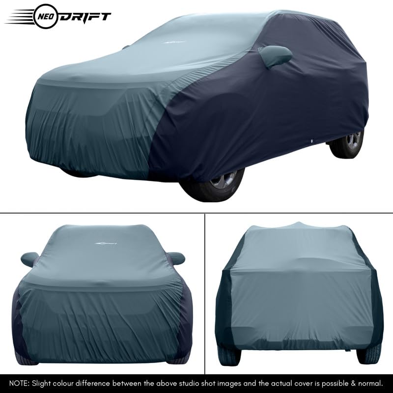 NEODRIFT 'SuperTech' Car Cover for Hyundai Creta (Dolphin Antenna) (100% Water-Resistant, All Weather Protection, Tailored Fit, Multi-Layered & Breathable Fabric) (Colour: D.Green+Black) - Image 2