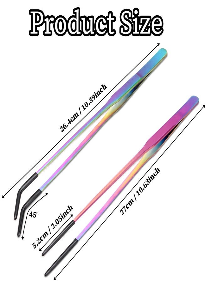 KIIDAS 2PCS Stainless Steel Reptile Feeding Tongs with Rubber Tip, 10.6" Straight & Curved Long Tweezers, Perfect for Aquariums & Crafts - Ideal Bearded Dragon & Snake Tank Accessories, Terrarium Supplies - Image 2
