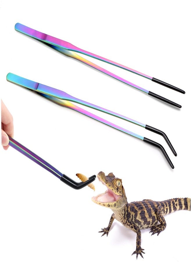 KIIDAS 2PCS Stainless Steel Reptile Feeding Tongs with Rubber Tip, 10.6" Straight & Curved Long Tweezers, Perfect for Aquariums & Crafts - Ideal Bearded Dragon & Snake Tank Accessories, Terrarium Supplies - Image 1