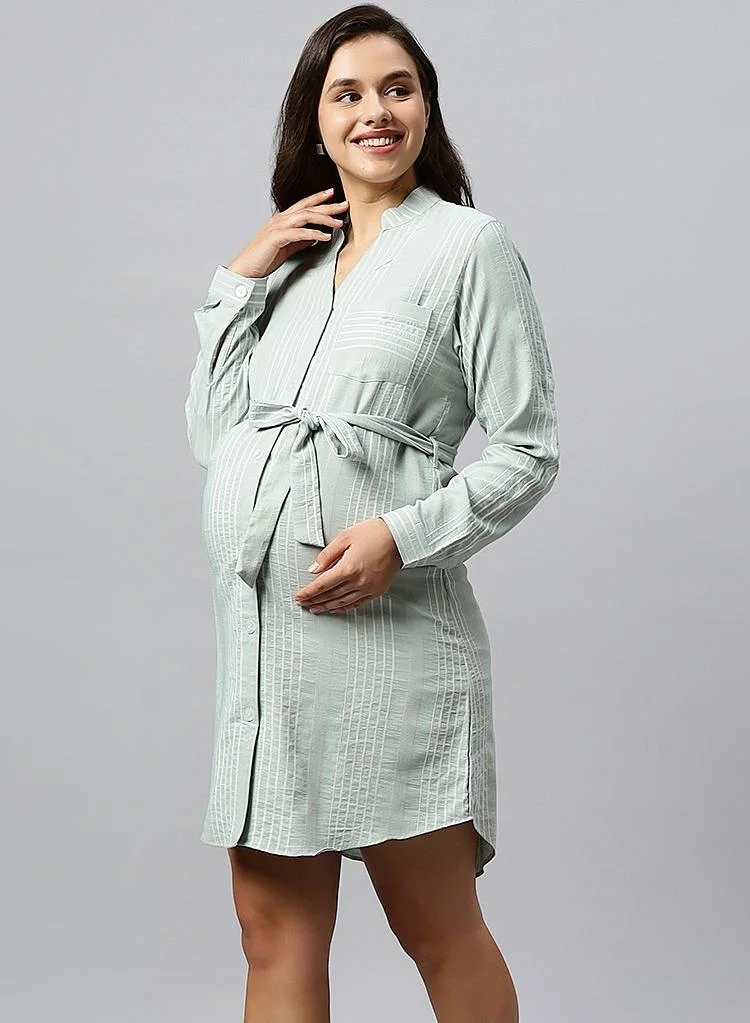 TUMMY GREY Long cotton maternity shirt for Women | Best Price UAE