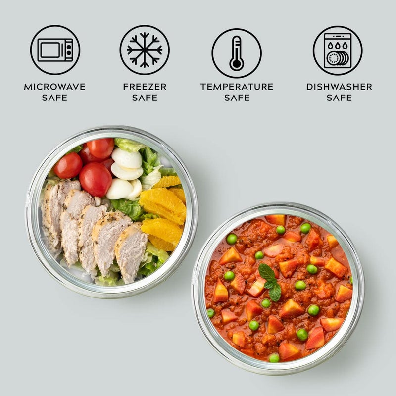 Home Puff Home Puff Borosilicate Glass Lunch Box for Office Airtight LeakProof Tiffin Box for MenWomen StainFree Lid Easy to Clean MicrowaveFreezer Safe Free Lunch Bag Set of 2400ml 1Year Warranty  - Image 4