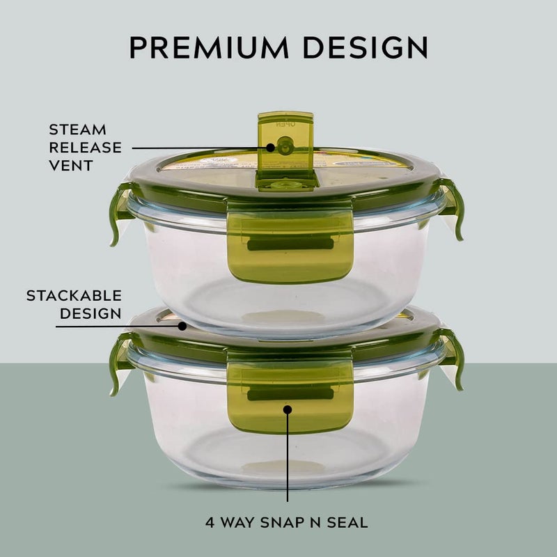 Home Puff Home Puff Borosilicate Glass Lunch Box for Office Airtight LeakProof Tiffin Box for MenWomen StainFree Lid Easy to Clean MicrowaveFreezer Safe Free Lunch Bag Set of 2400ml 1Year Warranty  - Image 5