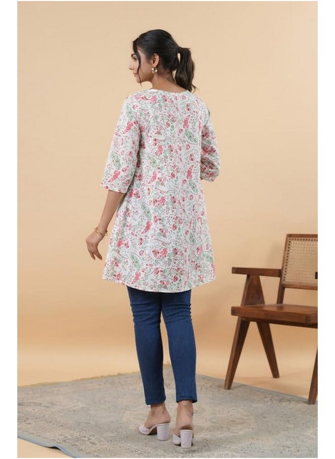 Janasya - Janasya Women's Multicolor Cotton Floral A-Line Tunic(JAA24TU00162-XL) - Image 1