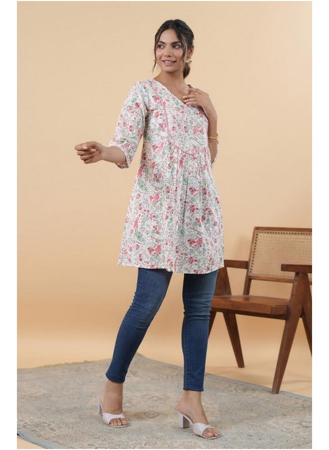 Janasya - Janasya Women's Multicolor Cotton Floral A-Line Tunic(JAA24TU00162-XL) - Image 1