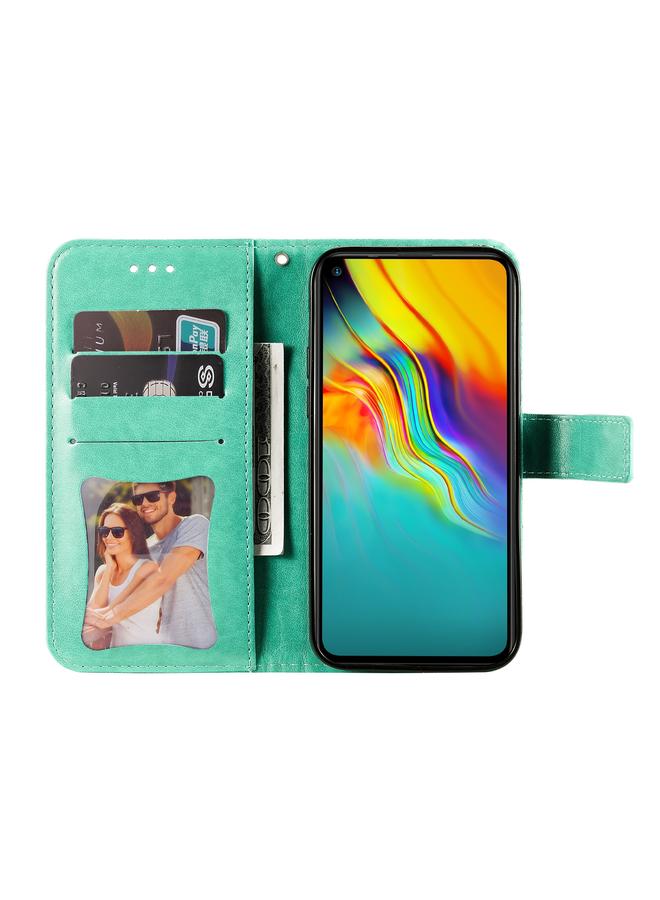 اس-توب جراب جلدي من البولي يوريثان بتصميم نقش زهور 7 بتلات مع حامل وفتحات للبطاقات ومحفظة وإطار صورة لهاتف Infinix Hot 9 / Note 7 Lite / X655C - Image 4