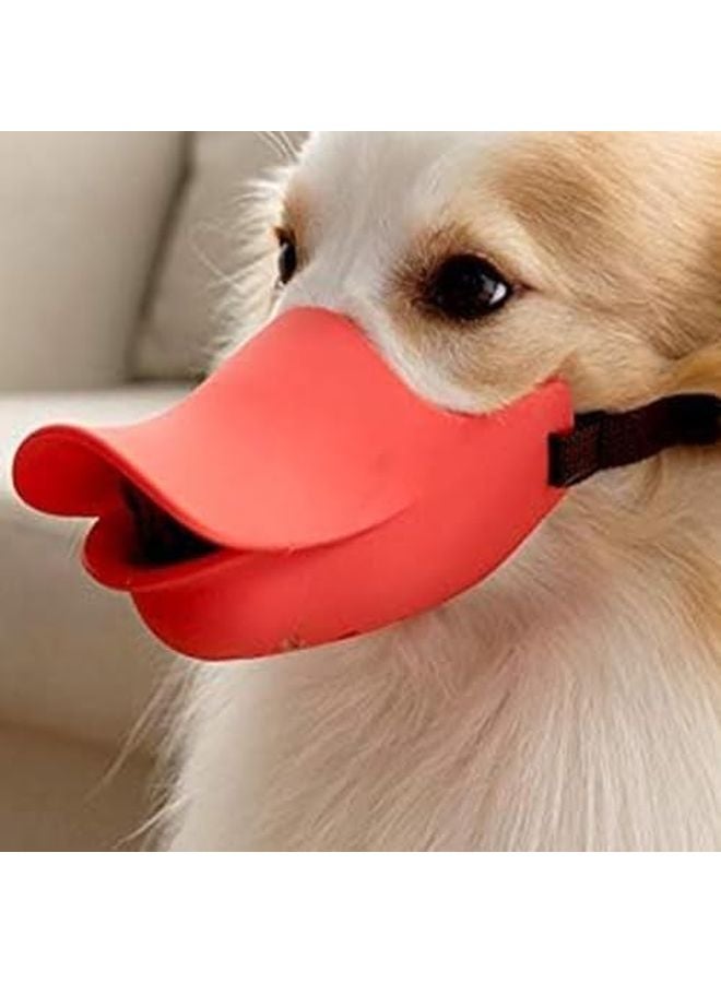 Red Adjustable Duckbill Dog Muzzle Medium Size Anti Bark Soft Silicone - Image 5