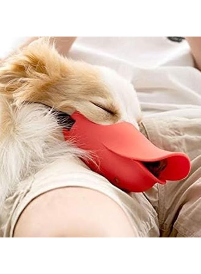 Red Adjustable Duckbill Dog Muzzle Medium Size Anti Bark Soft Silicone - Image 4