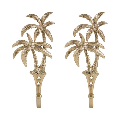 SOFFEE DESIGN 2pcs Golden Single Hooks 3D Coconut Tree Retro Style for Room Wall Decoration Coat Hat Scarf Hanging Hanger Entry Heavy Hooks Summer Beach Decor - Image 1