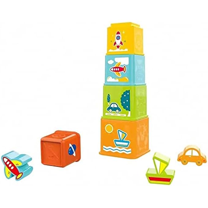 STACKING BLOCKS FOR KIDS, STACKING PUZZLE BLOCK WITH 5 BLOCKS & 3 TRANSPORT SHAPE MATCHING BLOCKS | EARLY LEARNING EDUCATIONAL TOY | SORTING STACKING BLOCKS FOR TODDLERS 1 2 3 YEARS BOY GIRL - Image 3