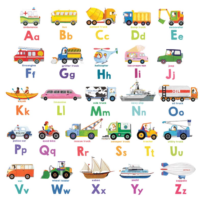 DECOWALL DS8-2005N Transport Alphabet Kids Wall Stickers Wall Decals Peel and Stick Removable Wall Stickers for Kids Nursery Bedroom Living Room