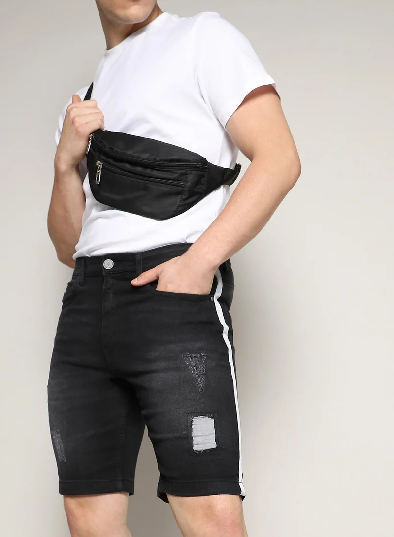Campus Sutra Men's Charcoal Black Heavy Distressed Cargo Denim Shorts
