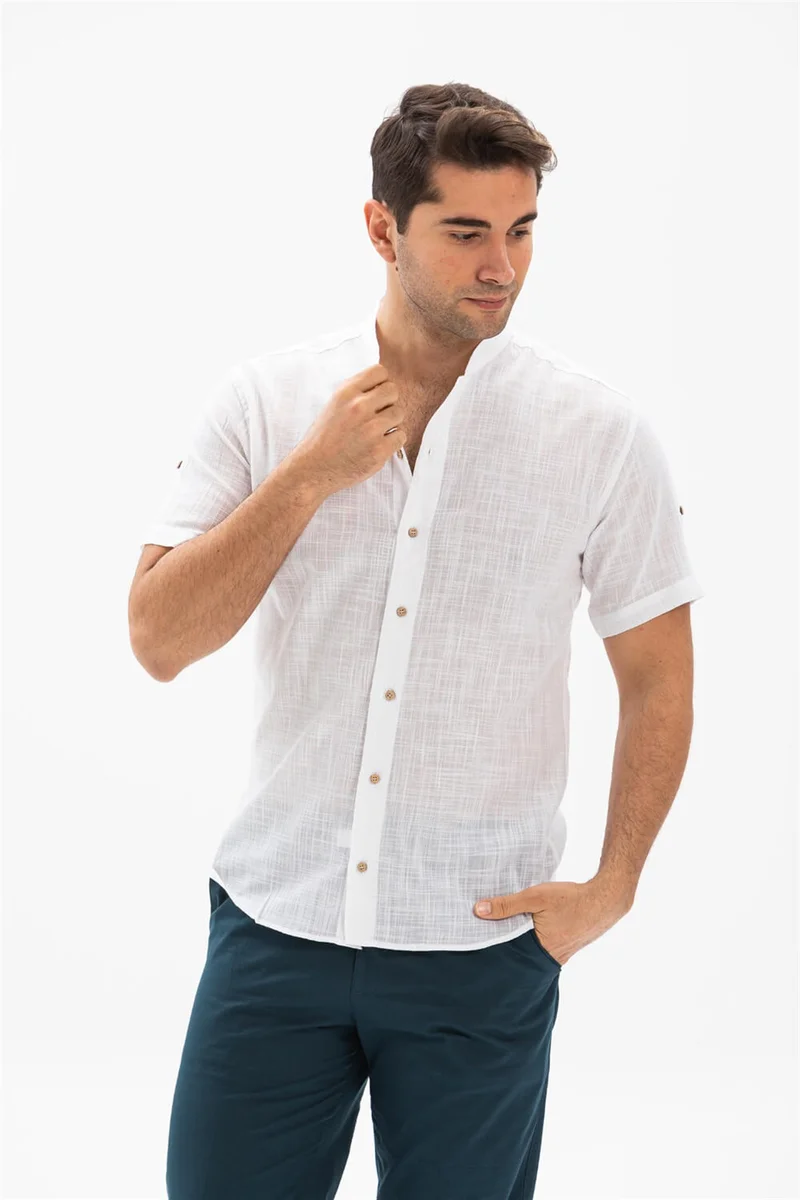 Eliş Şile Bezi Short Sleeve Şile Cloth Bodrum Men's Shirt White 3001