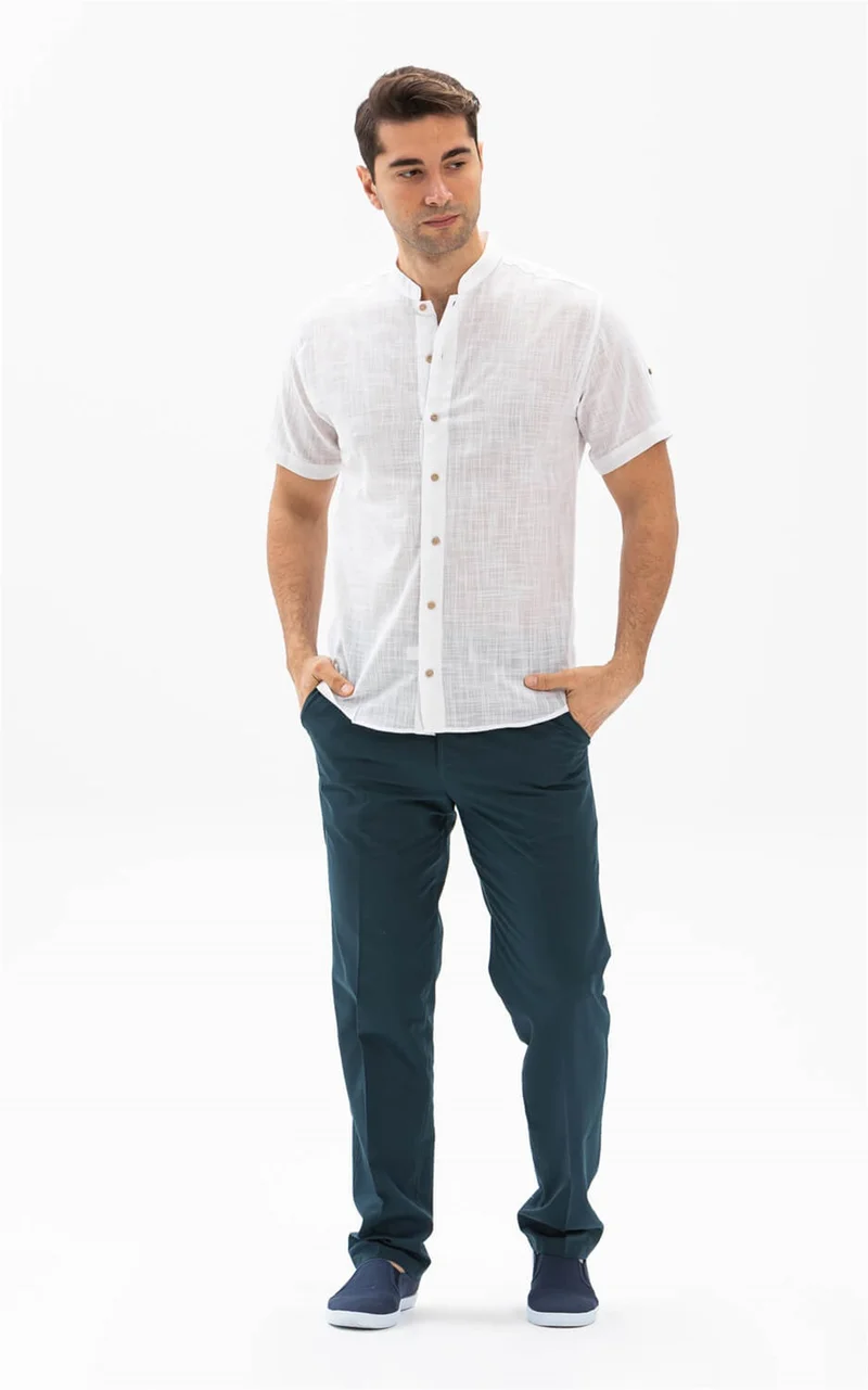 Eliş Şile Bezi Short Sleeve Şile Cloth Bodrum Men's Shirt White 3001