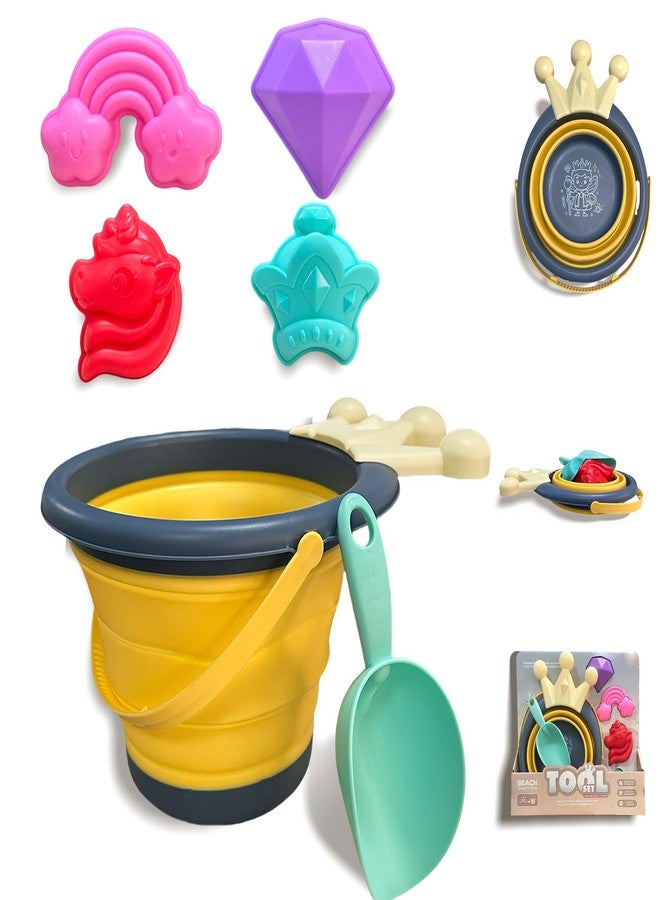 SupMLC Collapsible Beach Sand Toys Set for Toddlers, Portable Travel Beach Toys with Collapsible Bucket, Shovel, Rake, 3 Molds for Kids, Summer Gift - Image 1