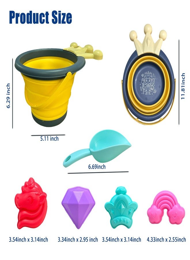 SupMLC Collapsible Beach Sand Toys Set for Toddlers, Portable Travel Beach Toys with Collapsible Bucket, Shovel, Rake, 3 Molds for Kids, Summer Gift - Image 2