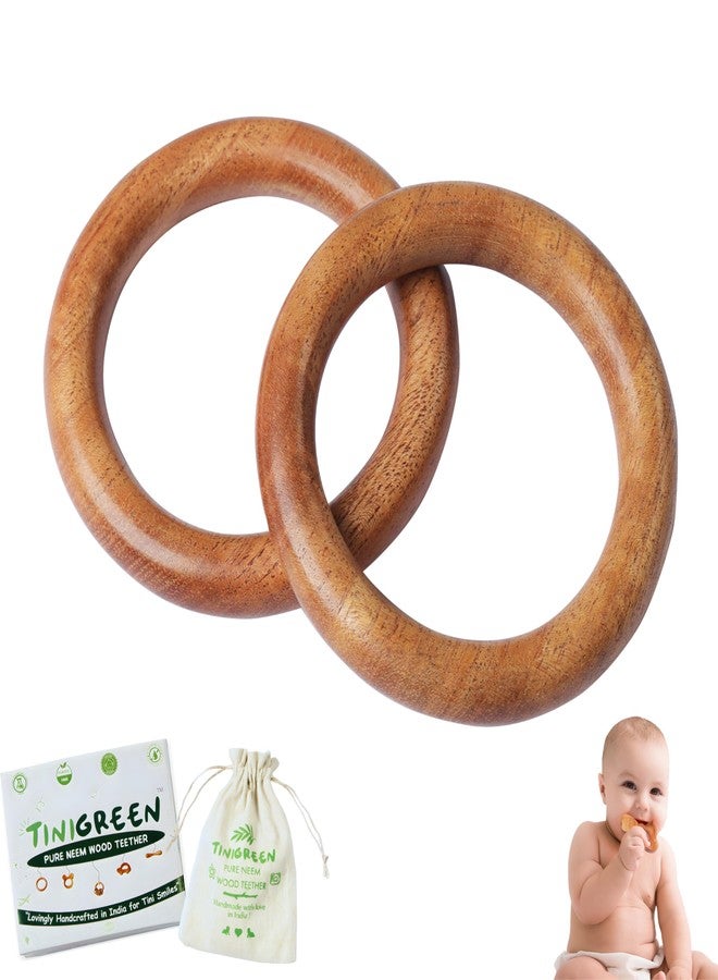 TINIGREEN Two Rings Shaped Organic Neem Wood Teether Combo for Baby (Pack of 2) - Image 1