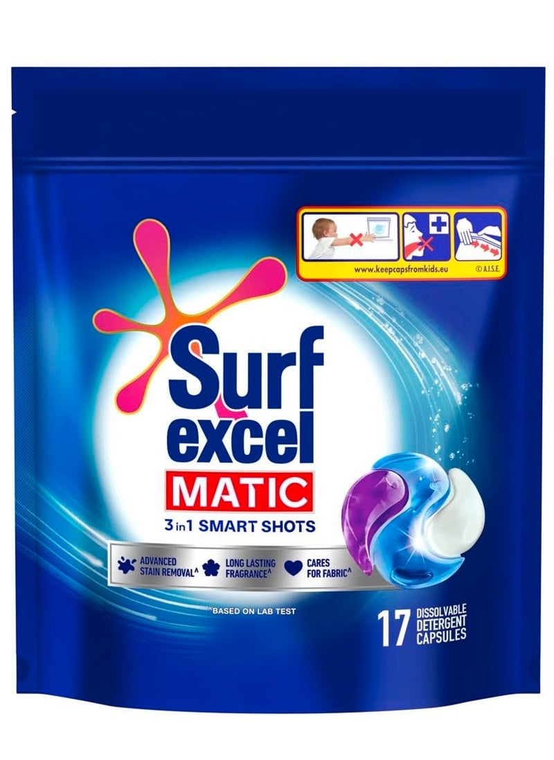 Surf Excel 3-in-1 Smart Shots Liquid Detergent For Front Load and Top Load Washing Machines 17 Units for 17 loads With Fragrance and Fabric Care