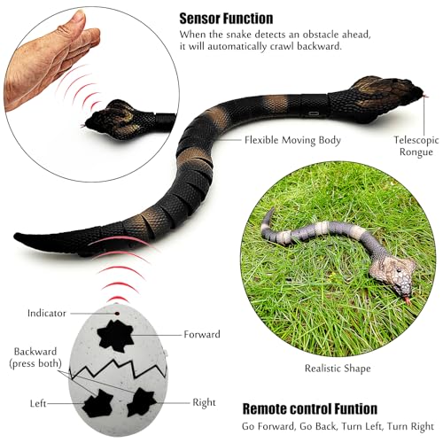 Tipmant Upgrade Remote Control Snake Toy Electric Sensor RC Cobra Realistic Fast Flexible Moving Fake Joke Scary Trick Prank for Pets Cats Dogs Kids Boys Birthday Gifts - Image 5