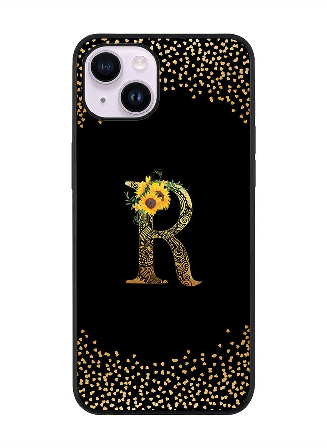 Stylizedd Rugged Black edge case for Apple iPhone 14 Plus, Soft Flexible Phone case Custom Monogram Initial Letter Mandala Floral Pattern Alphabet- R (Black)  - Image 1