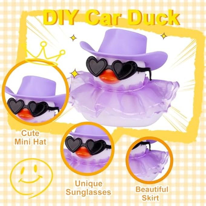 MuMyer Car Rubber Duck Ornaments 2 Pack Duck Car Dashboard Decorations with Mini Sunglasses Hat and Skirt for Car Dashboard Decoration Accessories - Image 3