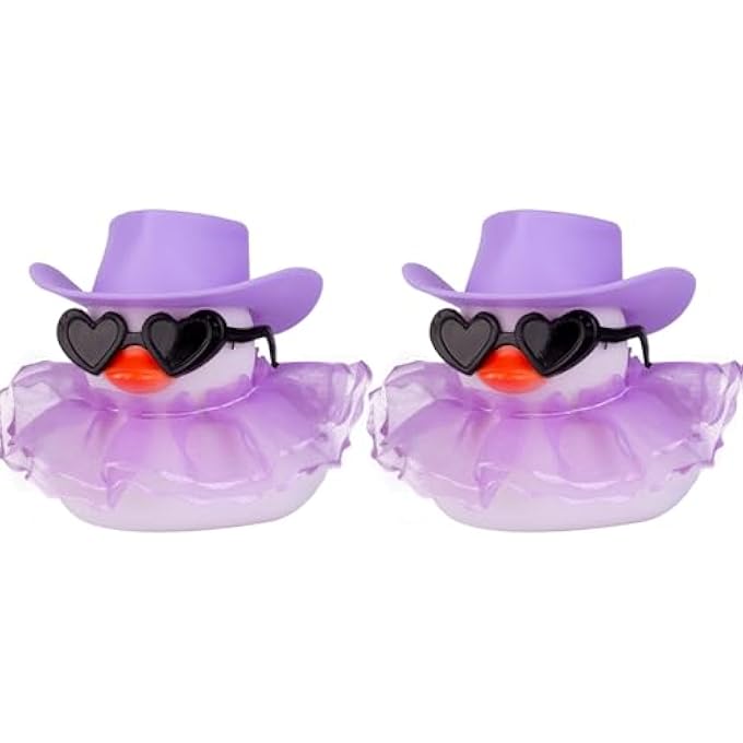 MuMyer Car Rubber Duck Ornaments 2 Pack Duck Car Dashboard Decorations with Mini Sunglasses Hat and Skirt for Car Dashboard Decoration Accessories - Image 1