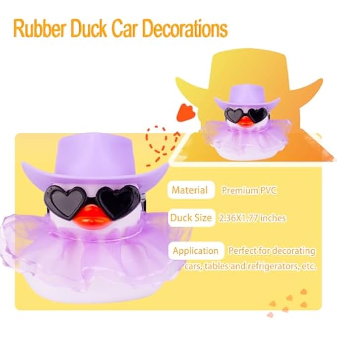 MuMyer Car Rubber Duck Ornaments 2 Pack Duck Car Dashboard Decorations with Mini Sunglasses Hat and Skirt for Car Dashboard Decoration Accessories - Image 5