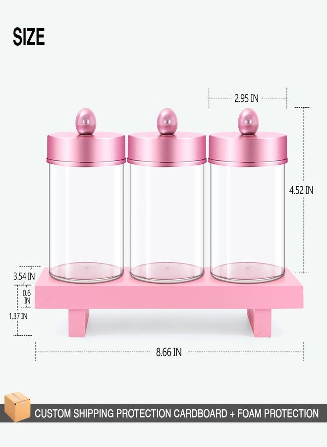 MKOSAB 3 Pack Qtip Holder - Apothecary Jars with Lids, Bathroom Organizers and Storage Canister Tray for Cotton Balls,Swabs,Floss Picks,Hair Ties,Pink Clear Vintage Bathroom Decor Jar Set (Pink) - Image 2