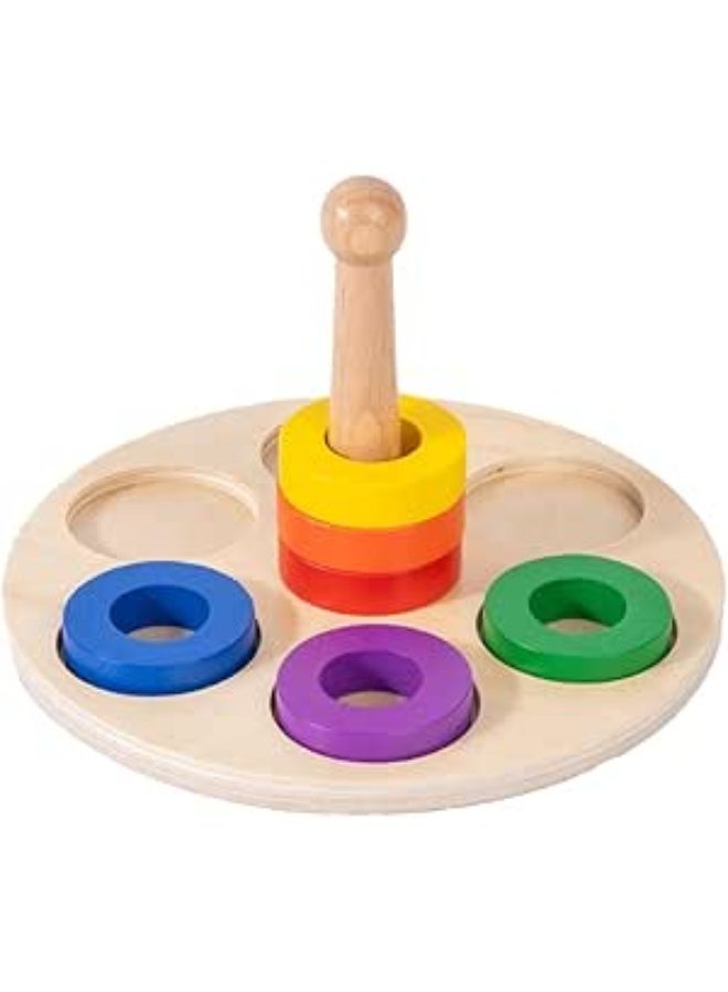 Curious Cub حلقة خشبية كلاسيكية للتكديس - لعبة مونتيسوري أساسية للأطفال لتعزيز المهارات الحركية الدقيقة وتنسيق اليد والعين - Image 1
