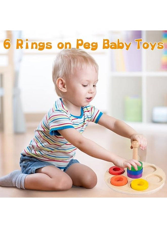Curious Cub حلقة خشبية كلاسيكية للتكديس - لعبة مونتيسوري أساسية للأطفال لتعزيز المهارات الحركية الدقيقة وتنسيق اليد والعين - Image 3