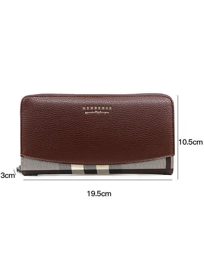 MenBense Fashion Checkered Stitching Men's Long Wallet Large Capacity Clutch Bag Card Holder Money Zipper Bag with Strap for Shopping Commute Business - Image 2