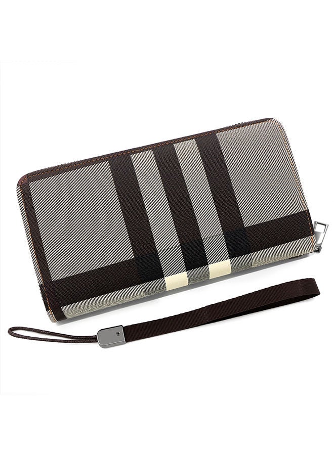 MenBense Fashion Checkered Stitching Men's Long Wallet Large Capacity Clutch Bag Card Holder Money Zipper Bag with Strap for Shopping Commute Business - Image 3