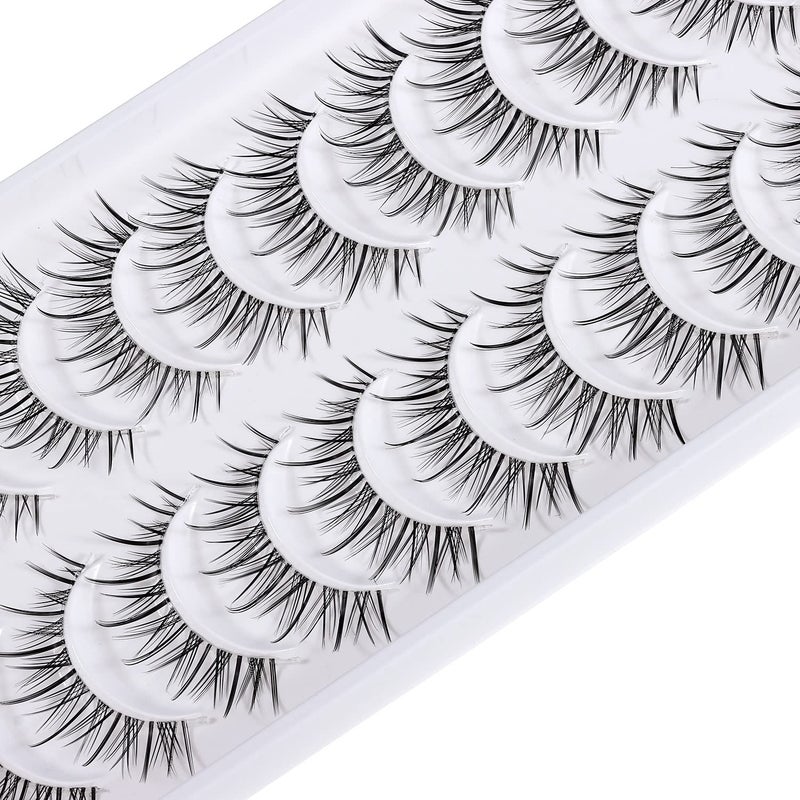 Outopen Manga Lashes Natural Look Japanese Anime Lashes Korean Asian Wispy Spiky Lashes with Clear Band Short Fake Eyelash 10 Pairs Pack by outopen - Image 4