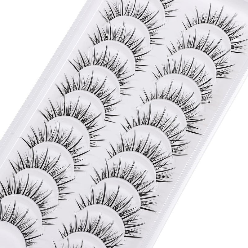 Outopen Manga Lashes Natural Look Japanese Anime Lashes Korean Asian Wispy Spiky Lashes with Clear Band Short Fake Eyelash 10 Pairs Pack by outopen - Image 2
