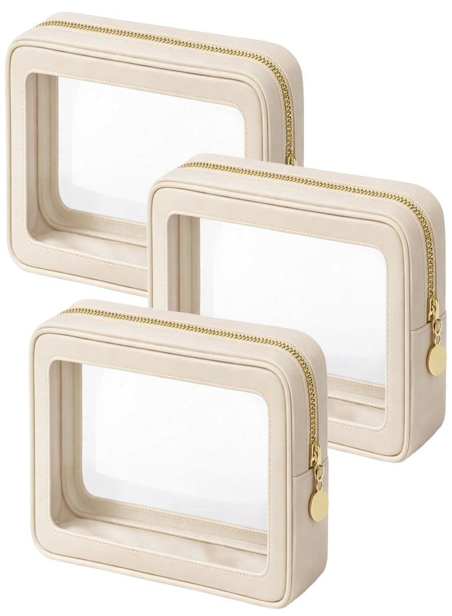 Celmuron Clear Makeup Bag 3 Pack, TSA Compliant Toiletry Bags, Cream White Travel Cosmetic Pouch 9'' x 5.9'' x 2.36'', Transparent Organizer for Liquids, Carry-On Essentials - Image 1