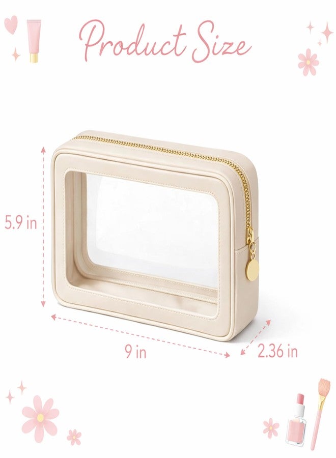 Celmuron Clear Makeup Bag 3 Pack, TSA Compliant Toiletry Bags, Cream White Travel Cosmetic Pouch 9'' x 5.9'' x 2.36'', Transparent Organizer for Liquids, Carry-On Essentials - Image 4