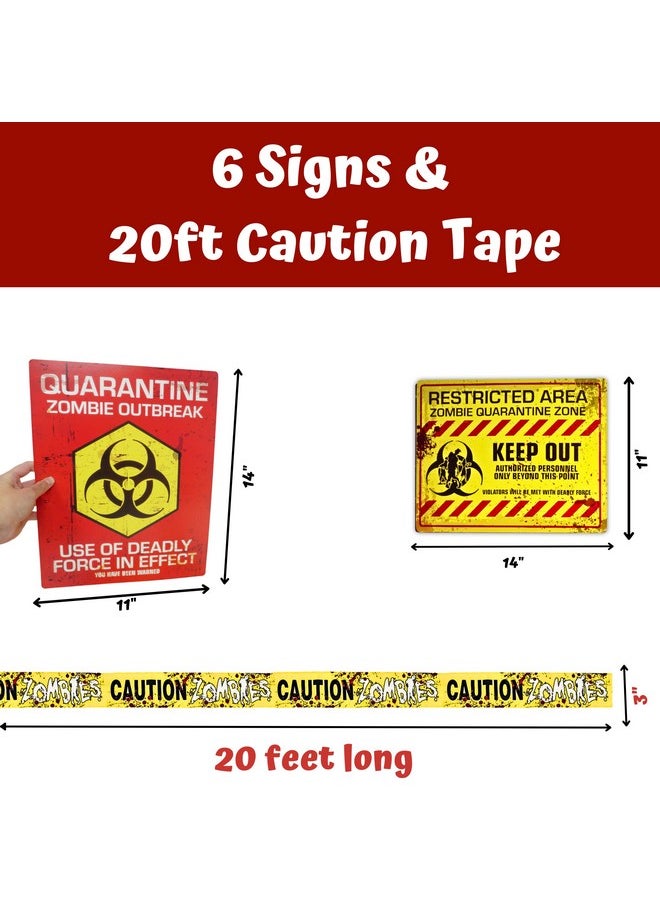 4E's Novelty 6 Warning Signs 11x14" with Caution Tape Roll 20 Feet - Halloween Zombie Party Decorations Halloween Indoor Outdoor Yard Signs Beware Danger Door Posters Haunted House Decor  - Image 3