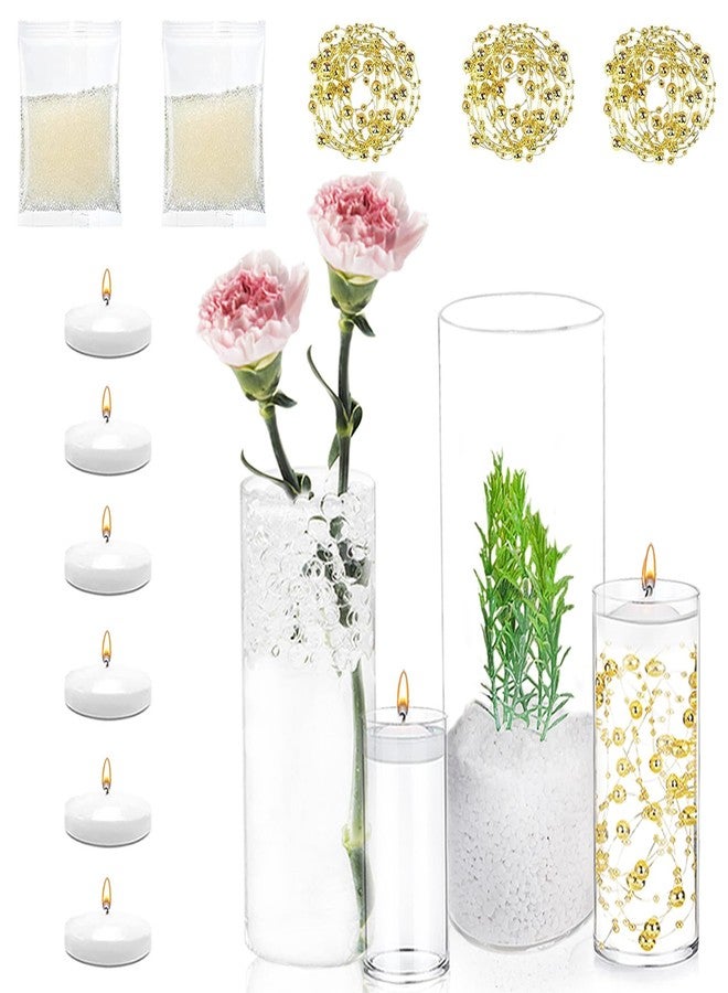 UDU 4 Set Glass Cylinder Vases for Centerpieces with 20000 Vase Filler 6 White Floating Candles 3 Pearl String, Centerpieces for Wedding Party Home Table Decoration - Image 1